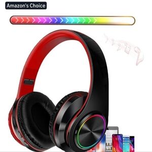 Black and Red Wireless Headphones with Built-in Mic E-Greetshopping